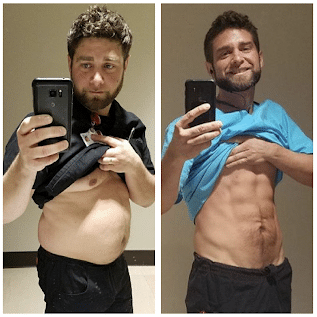 Nate showing his before and after weightloss pics